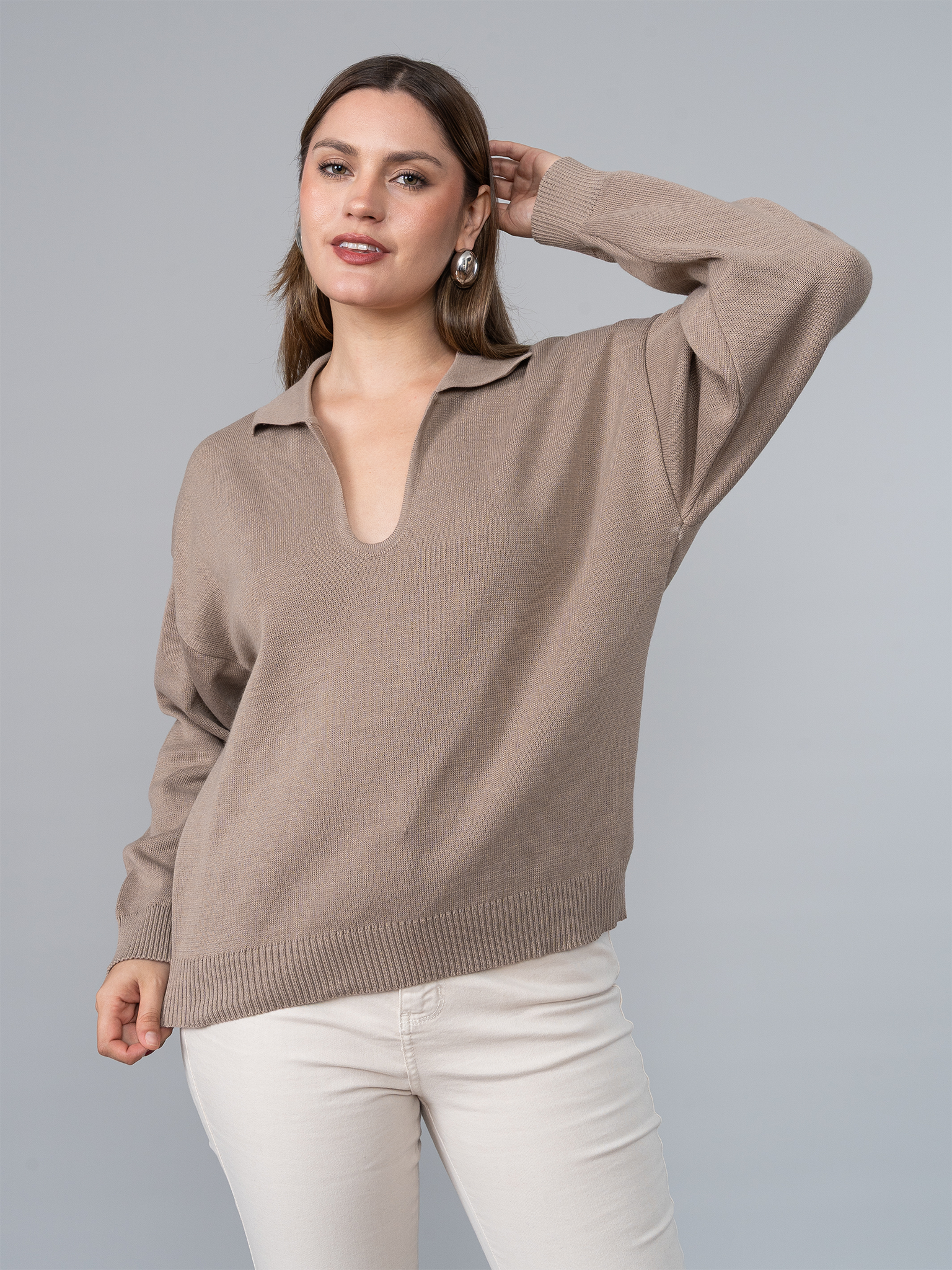Chompa Tejida Camisera Kelly Marrón