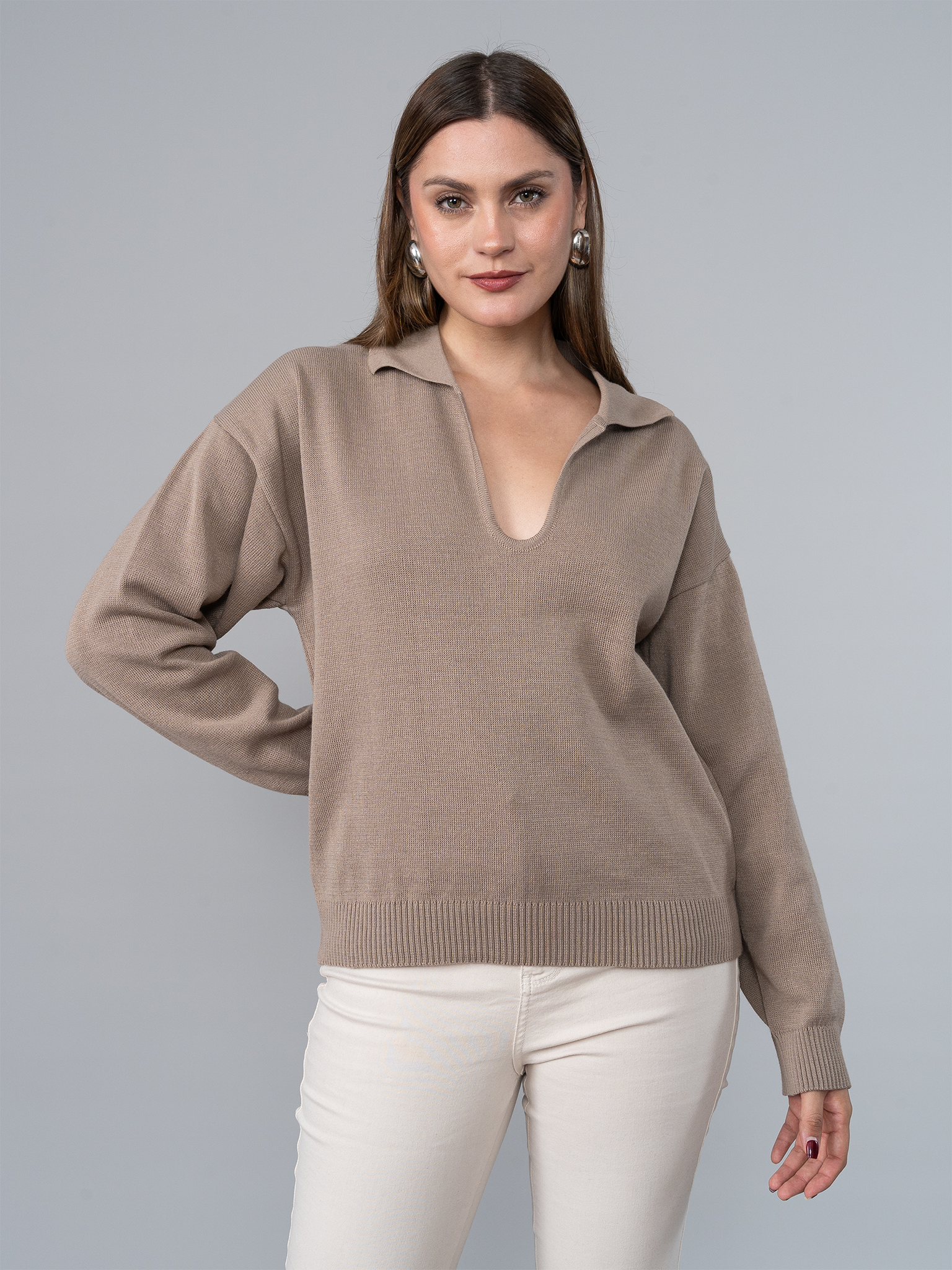 Chompa Tejida Camisera Kelly Marrón