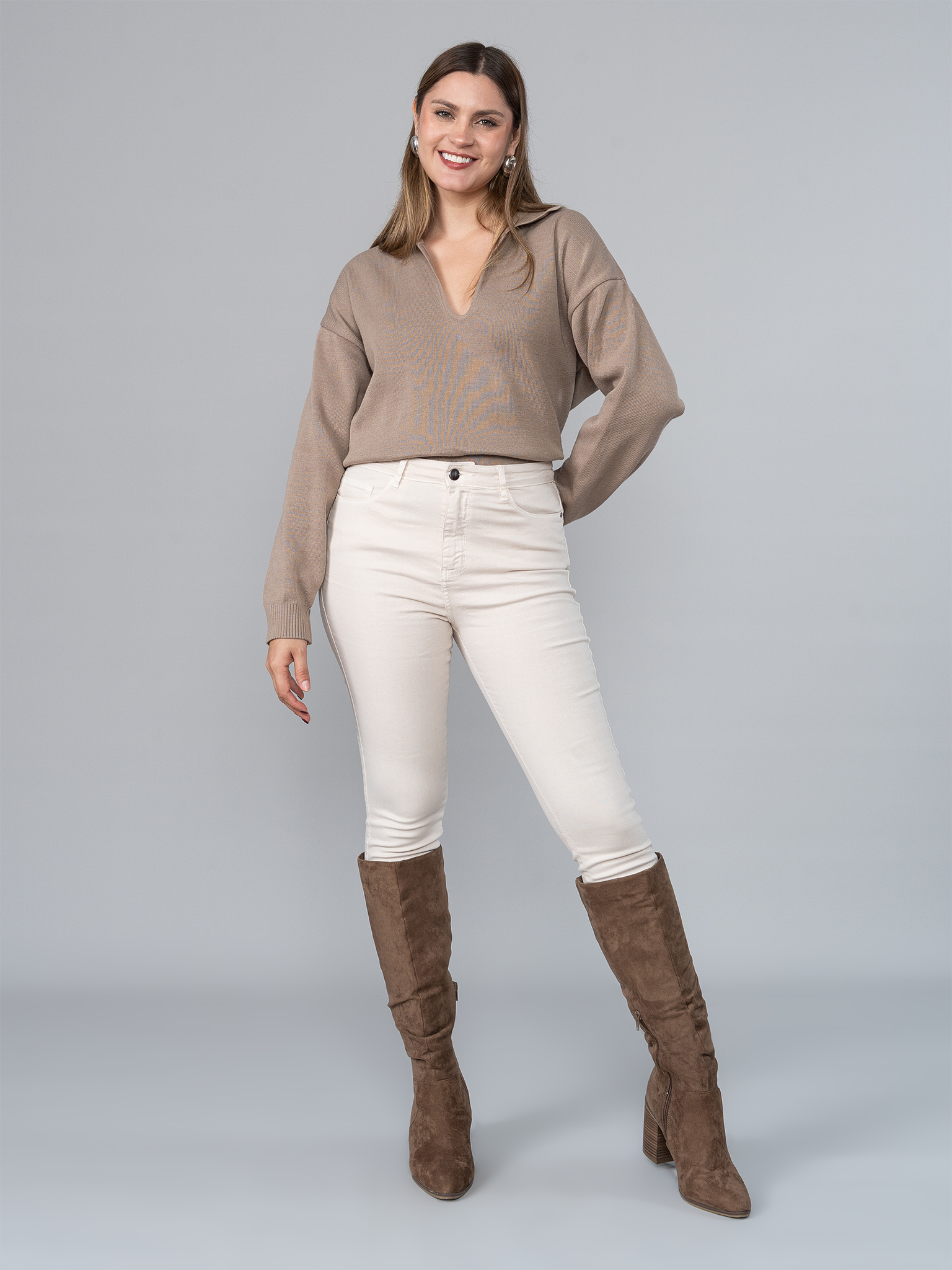 Chompa Tejida Camisera Kelly Marrón