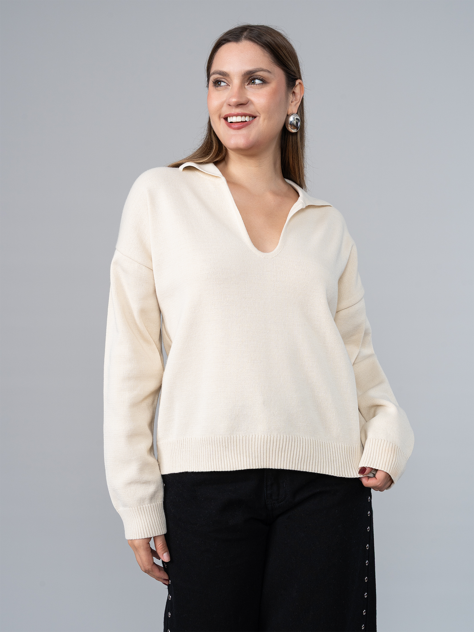 Chompa Tejida Camisera Kelly Beige