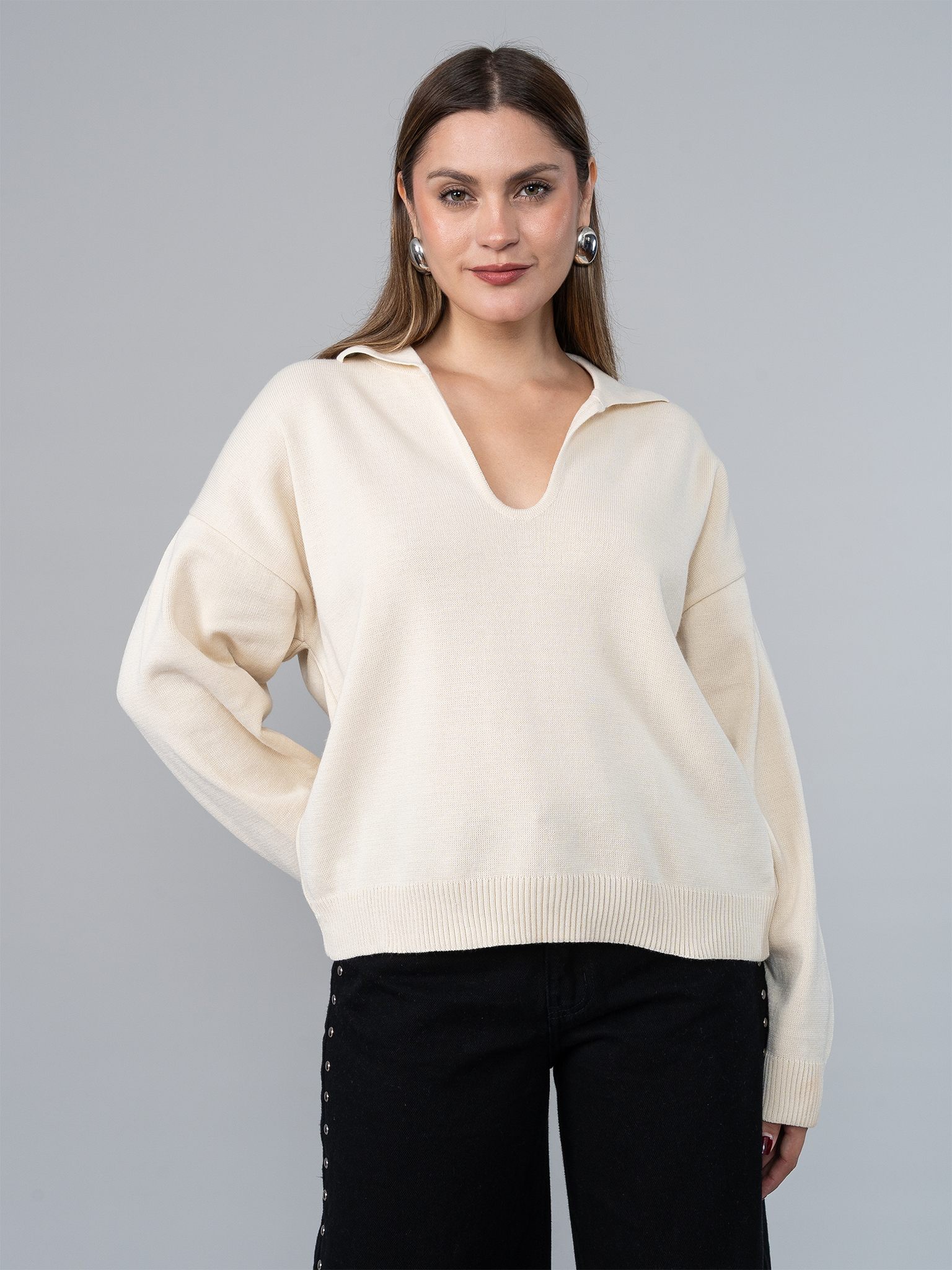 Chompa Tejida Camisera Kelly Beige