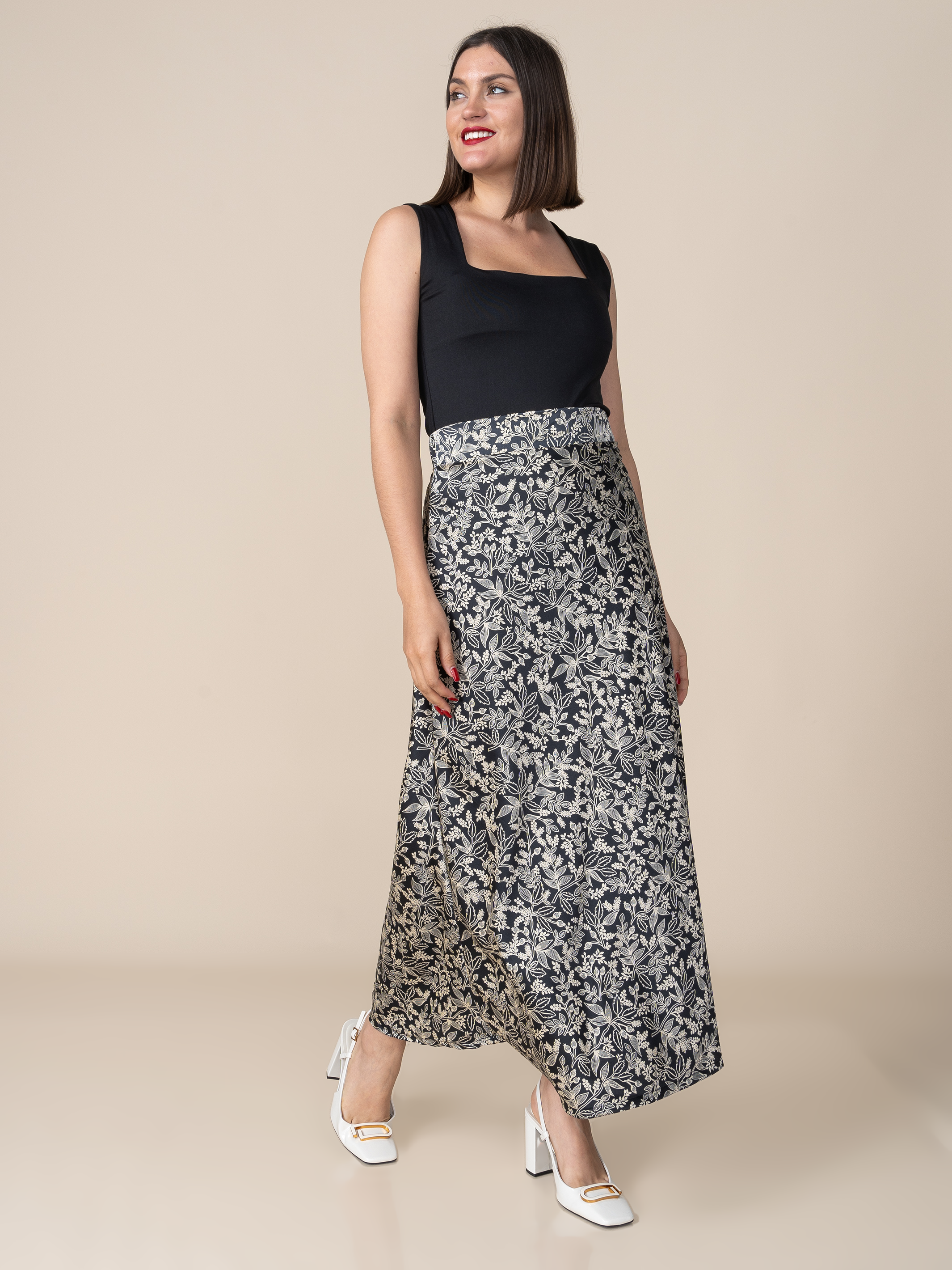 Falda Lira Estampada Beige