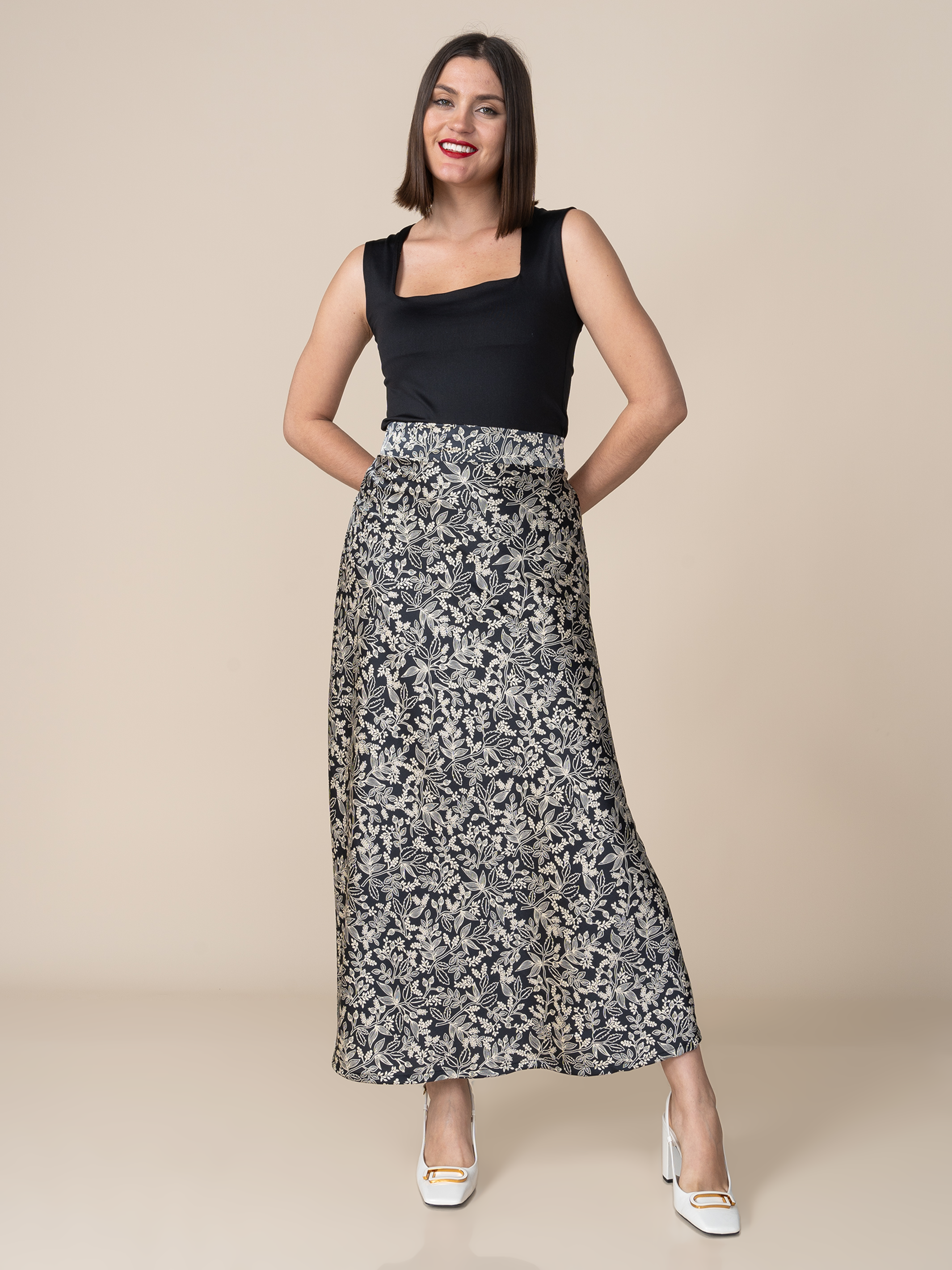 Falda Lira Estampada Beige