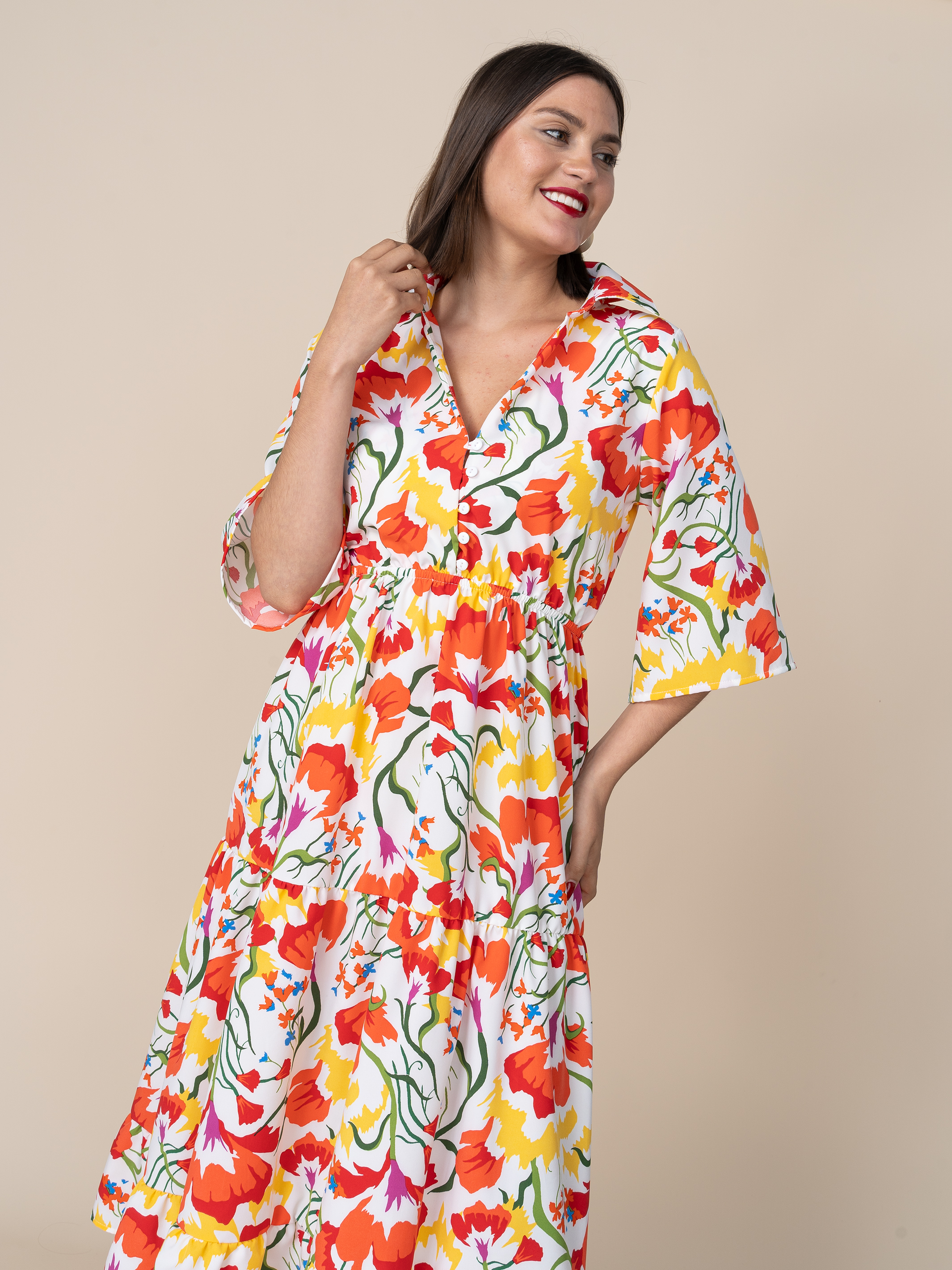 Vestido Tina Estampado Naranja