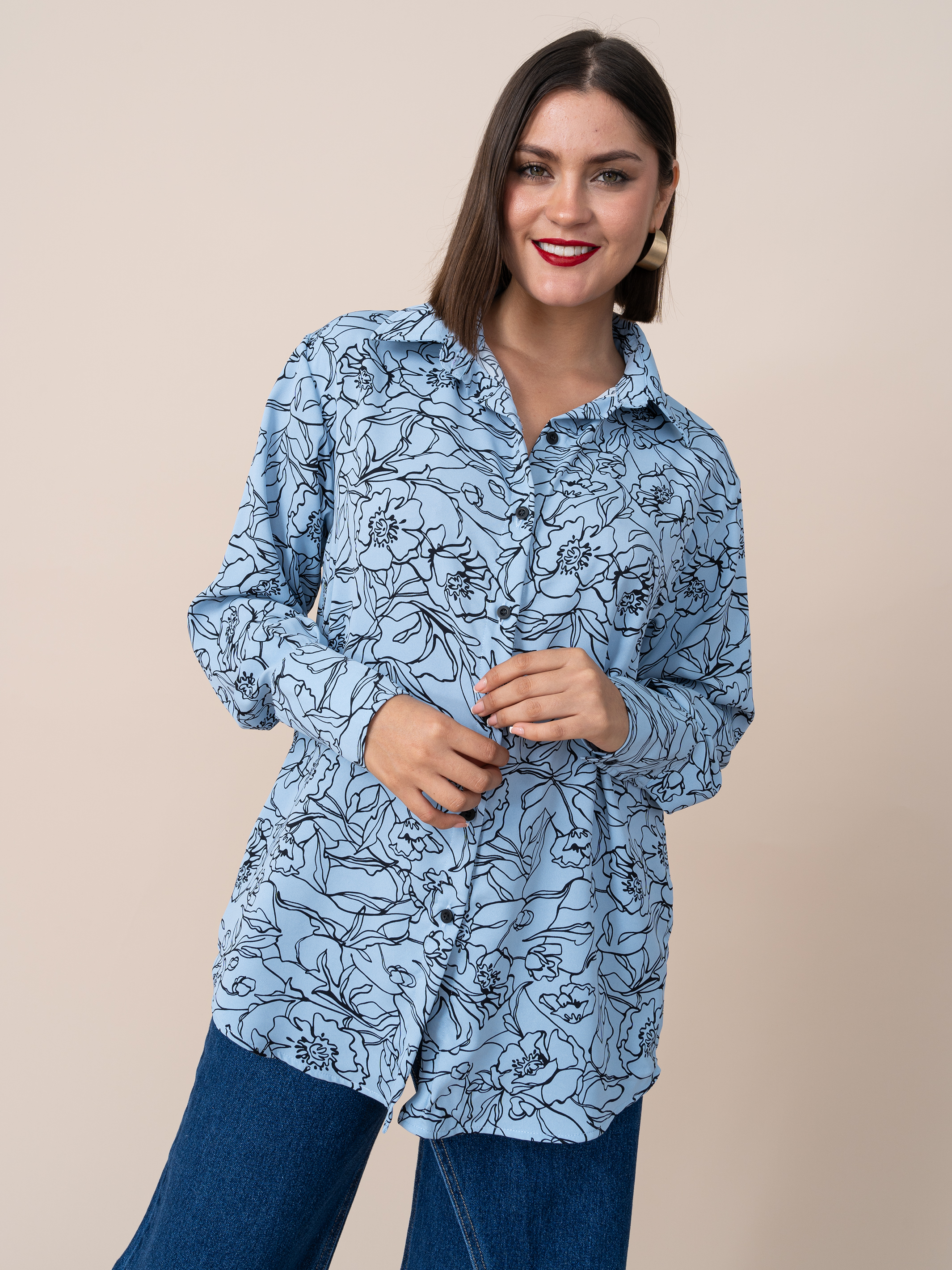Blusa Lola Seda Estampada Celeste