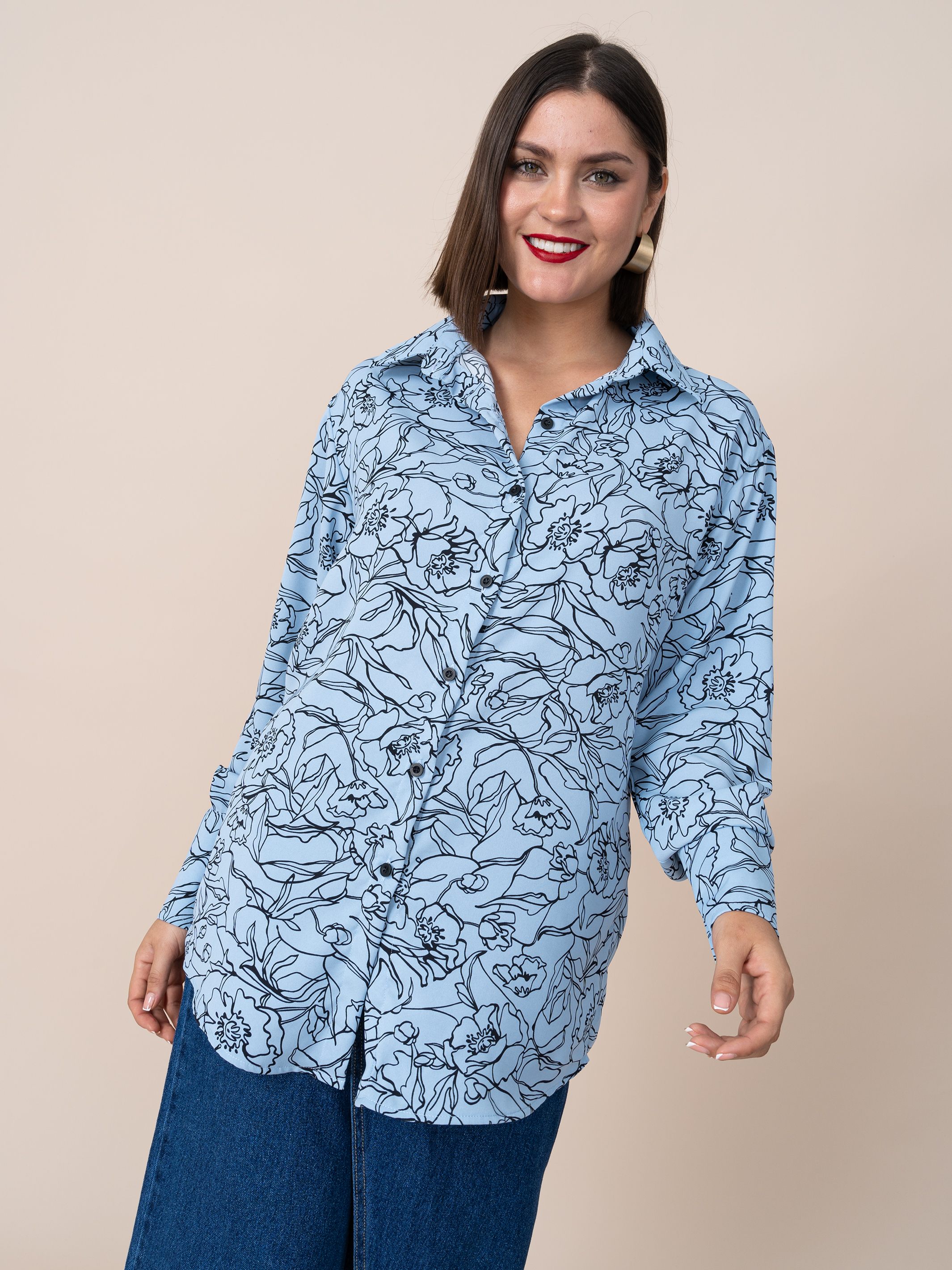 Blusa Lola Seda Estampada Celeste