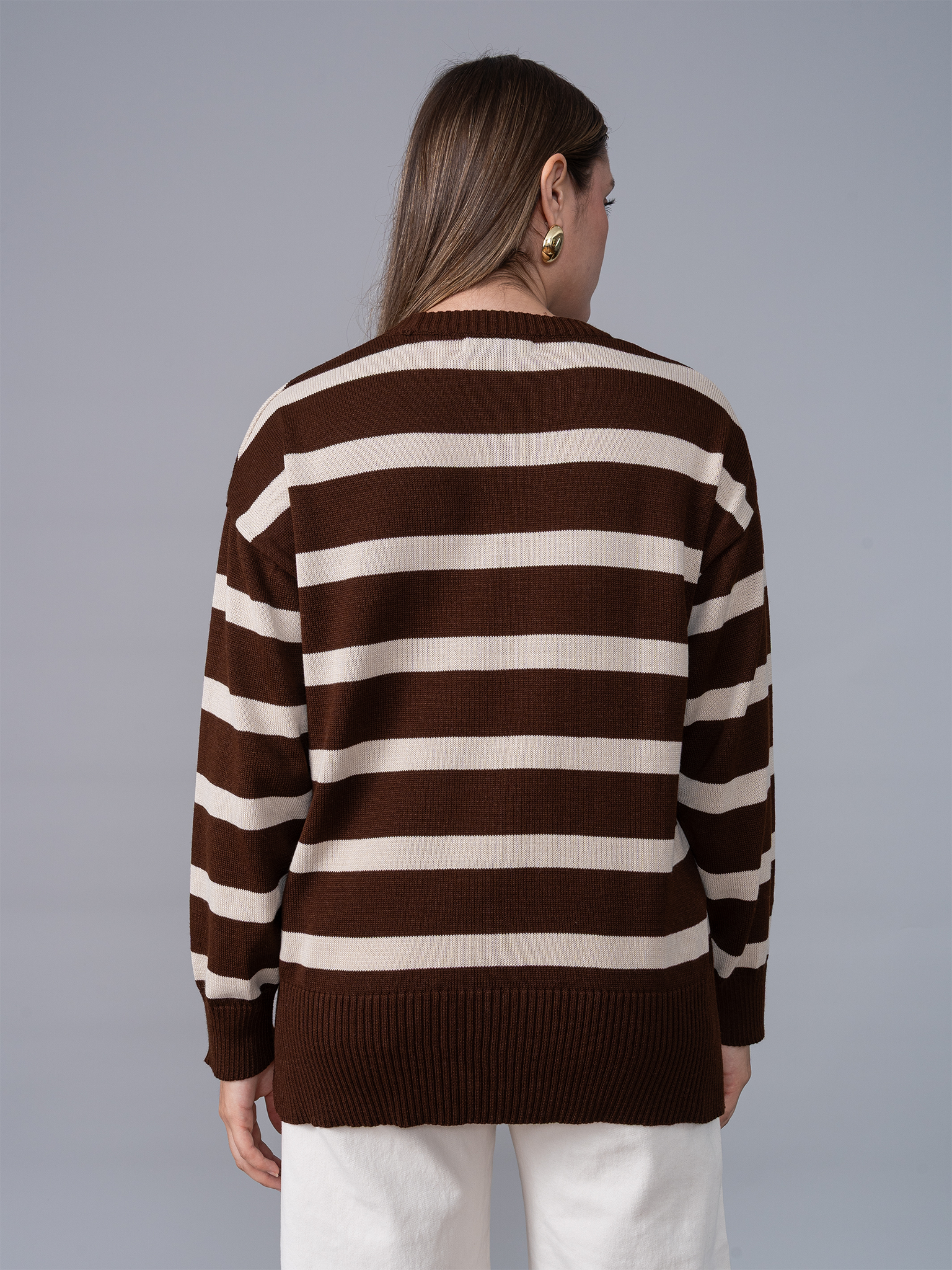 Chompa Tejida Ivette Rayas Marron/Beige
