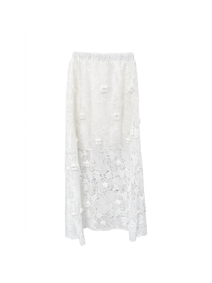Falda Larga Bordado Alexia Blanco
