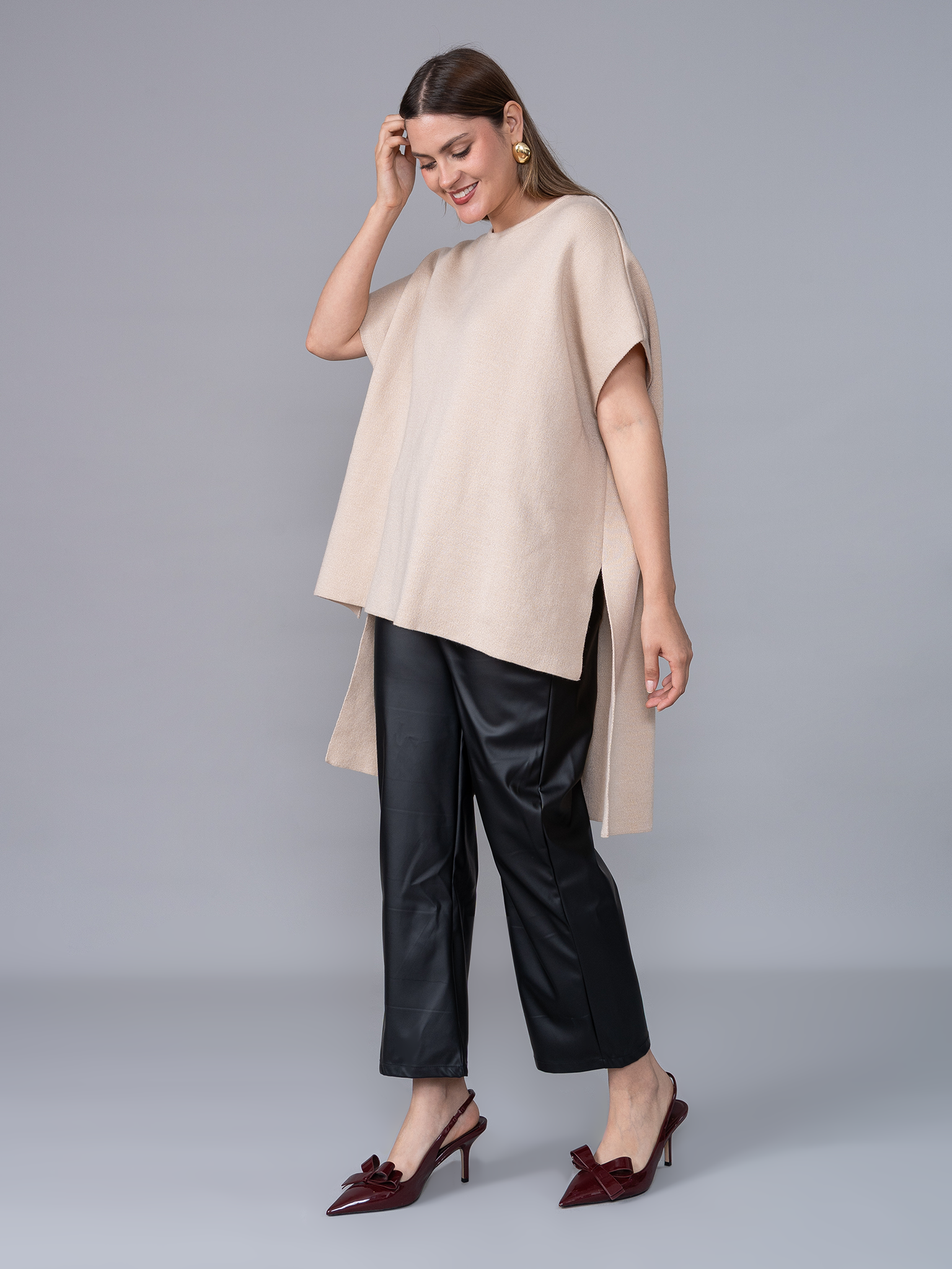 Poncho Tejido Lily Beige 2.0