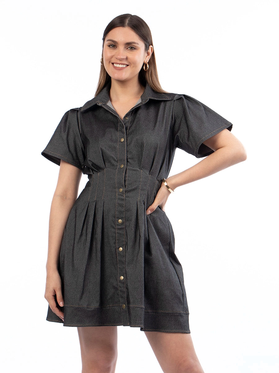Vestido Corto Chambray Negro