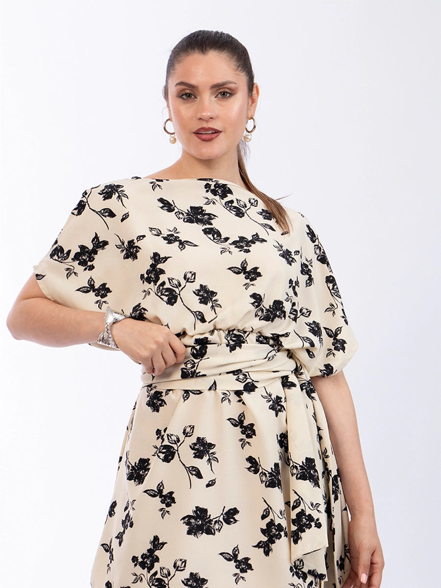 Vestido Aria Crema Flores Negra