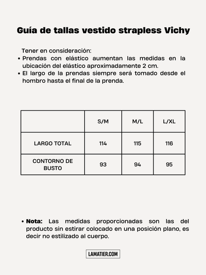 Vestido Strapless Vichy Celeste