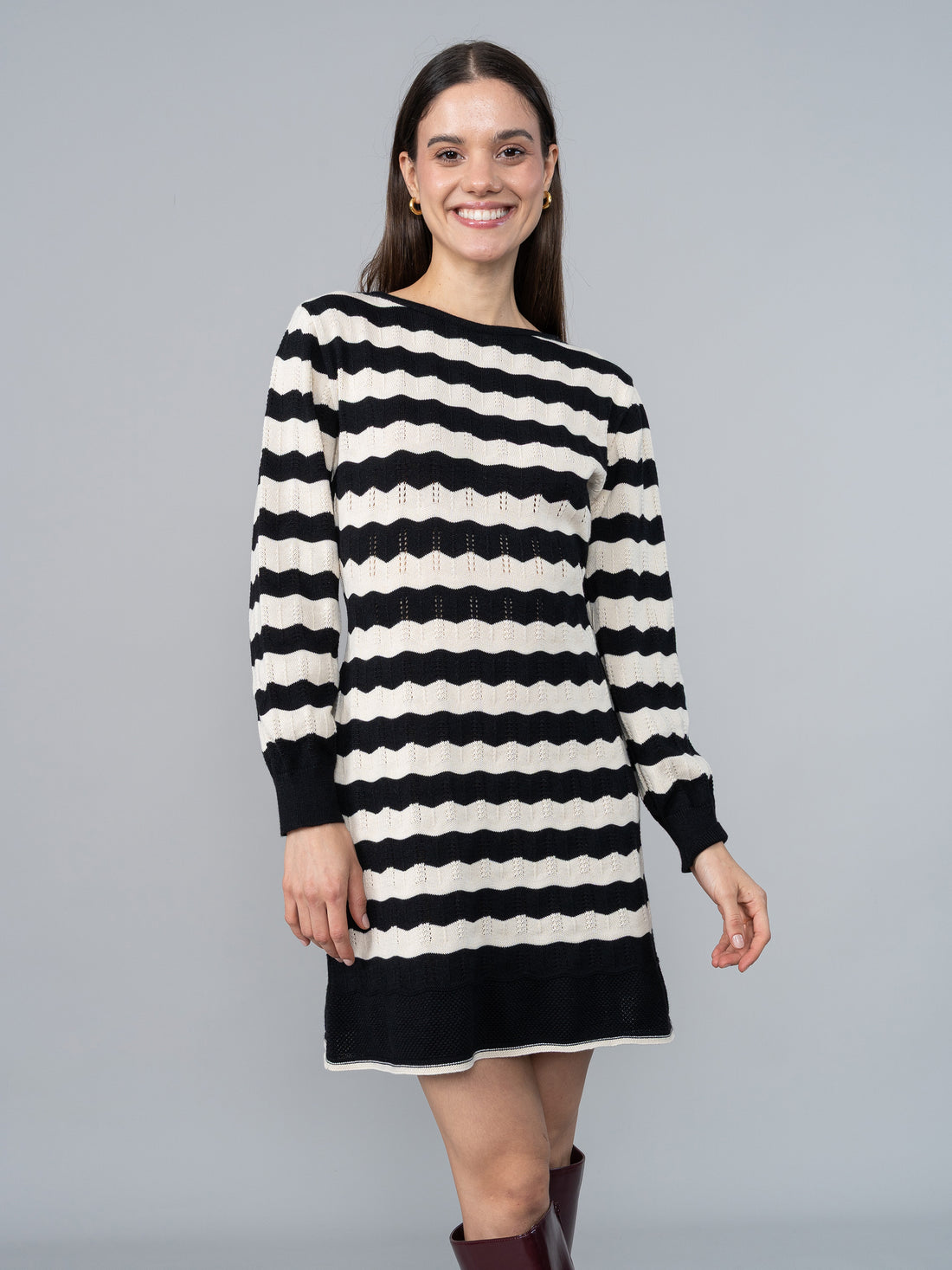 Vestido Tejido Naty Negro/Crema