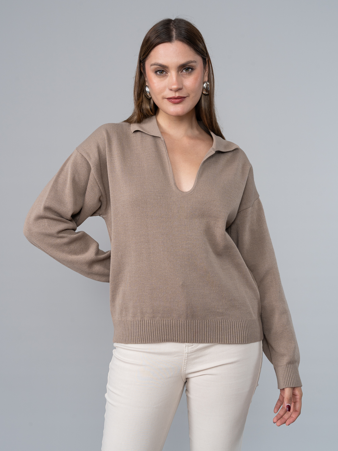 Chompa Tejida Camisera Kelly Marron