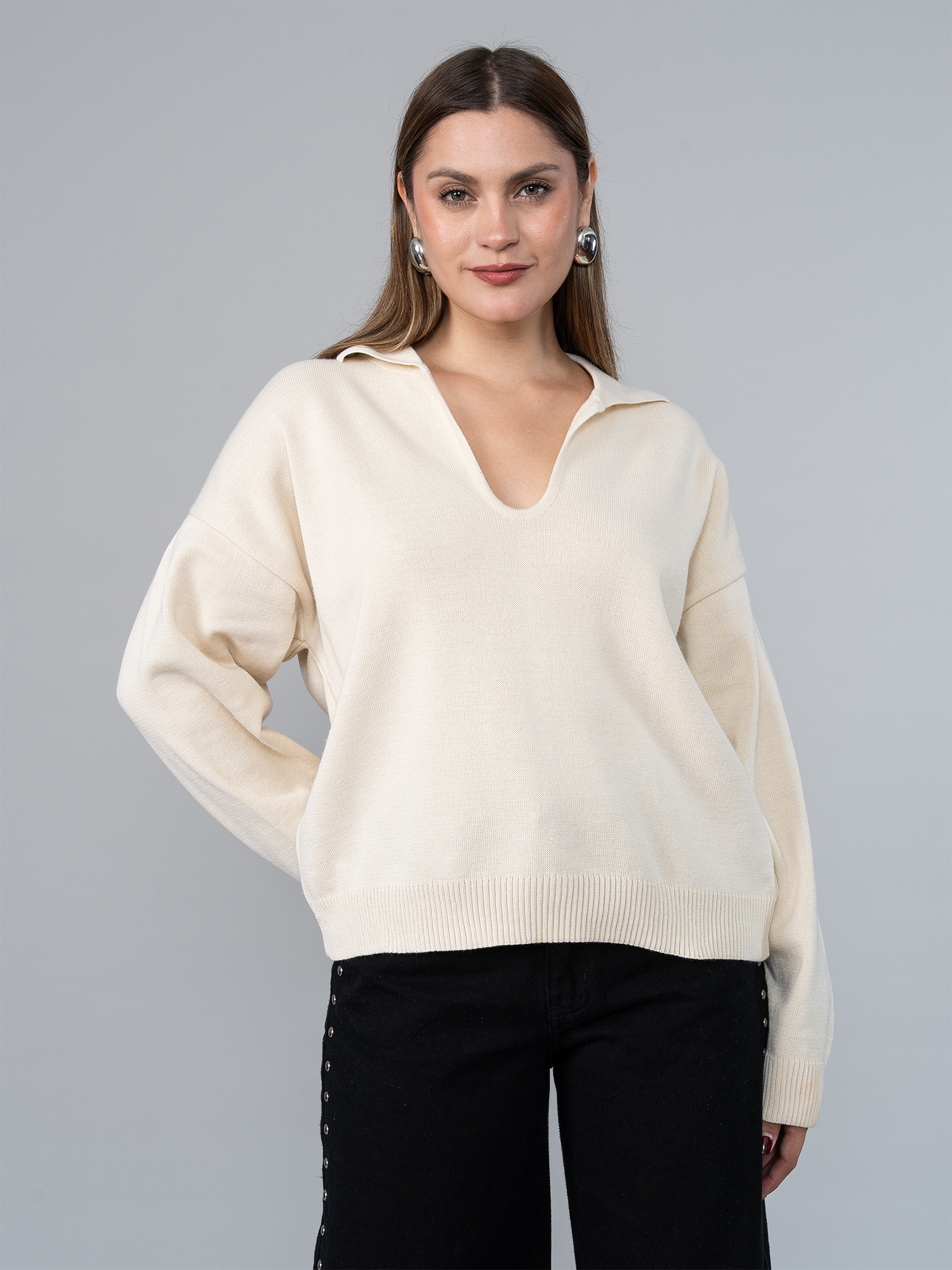 Chompa Tejida Camisera Kelly Beige