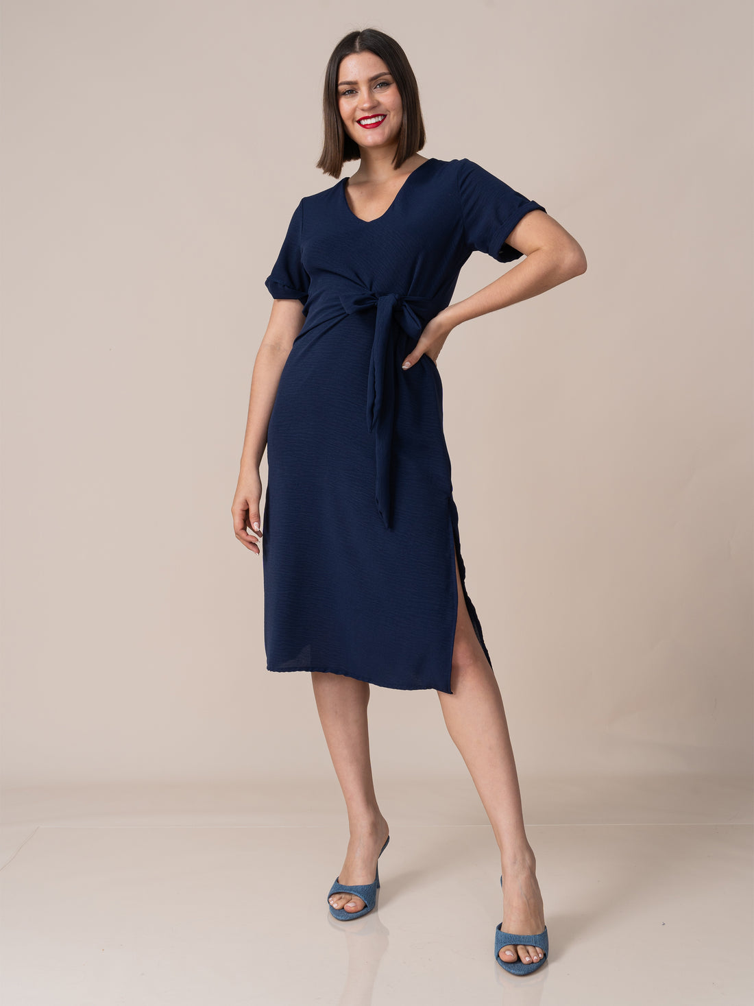 Vestido Karla Cuello V Azul