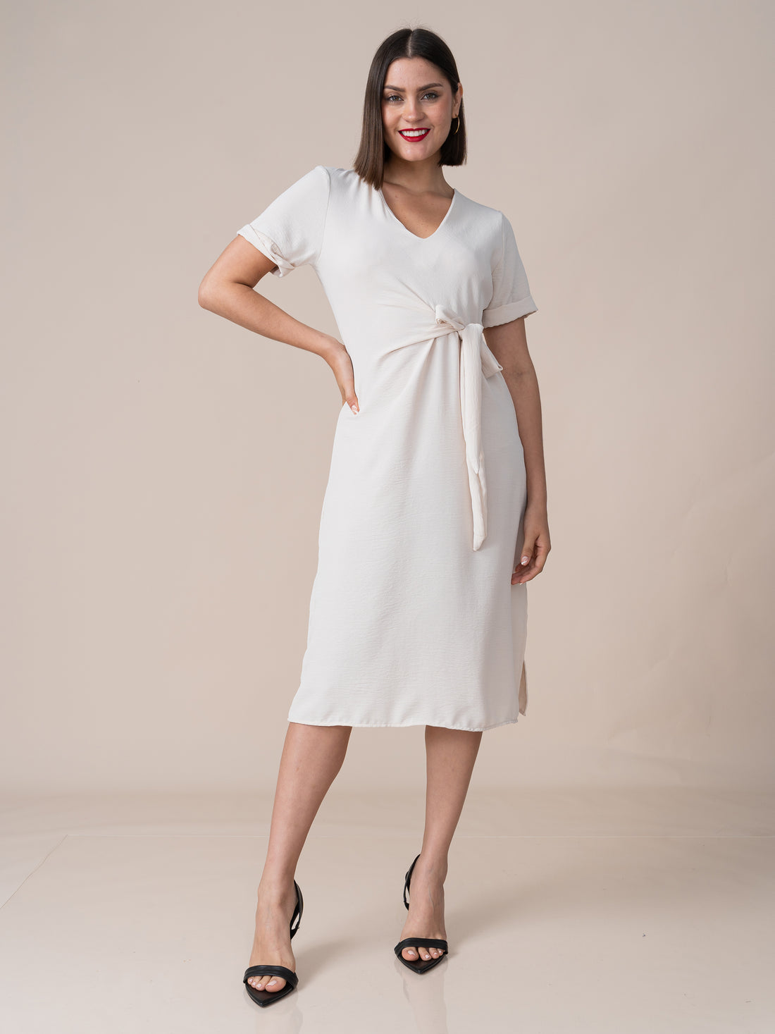 Vestido Karla Cuello V Beige