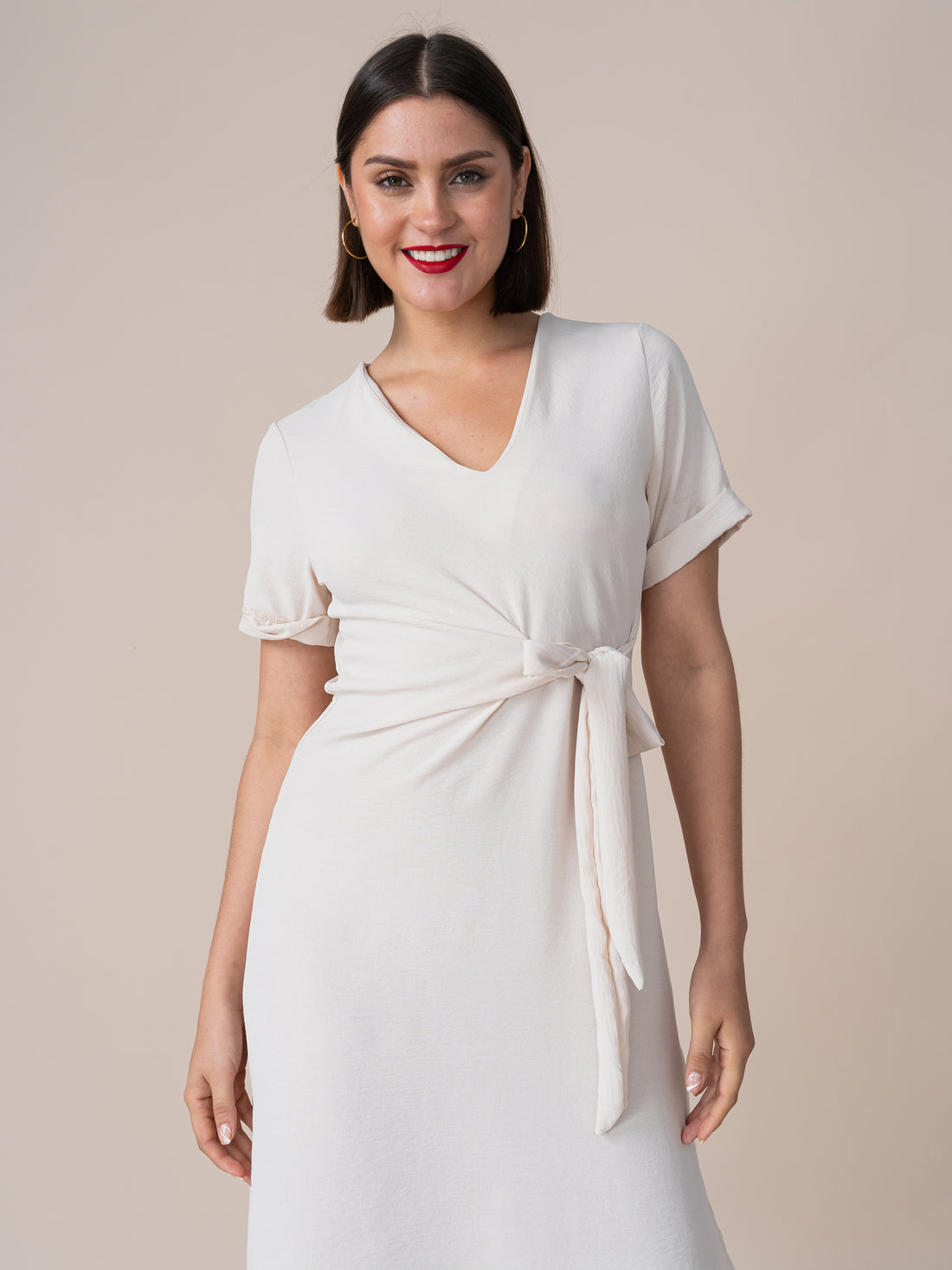 Vestido Karla Cuello V Beige