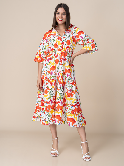 Vestido Tina Estampado Naranja