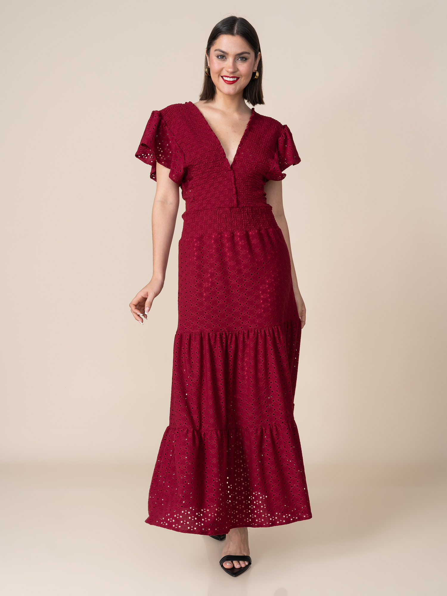 Vestido de Broderie Estela Guinda