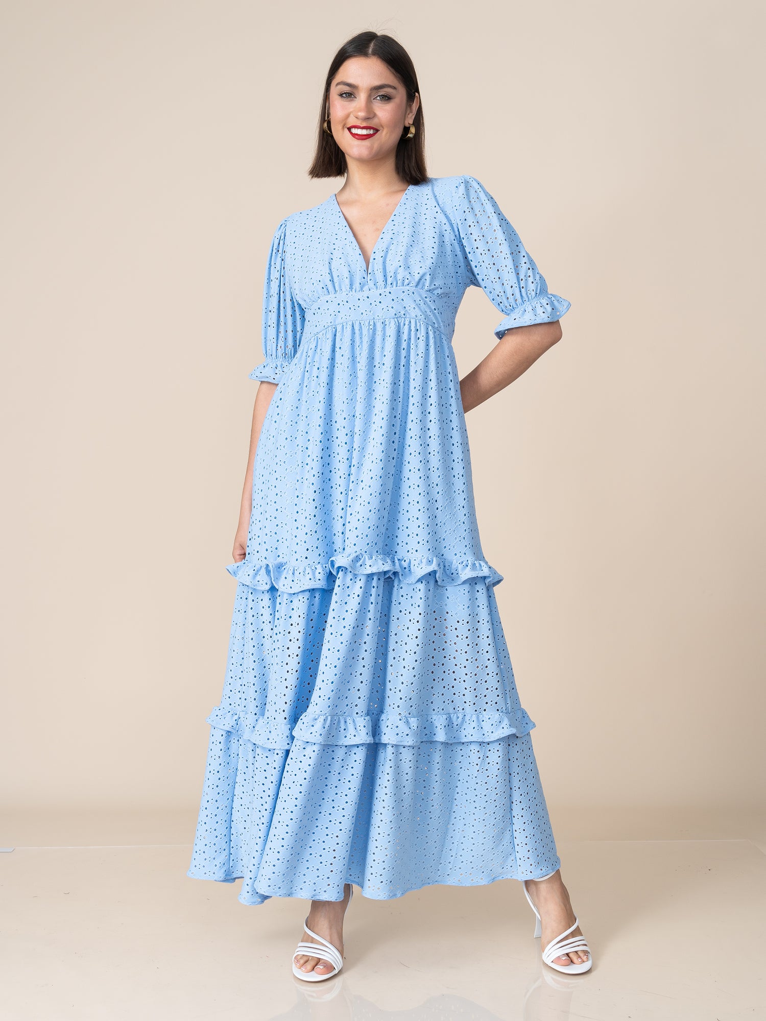 Vestido de Broderie 125 Celeste