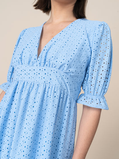 Vestido de Broderie 125 Celeste