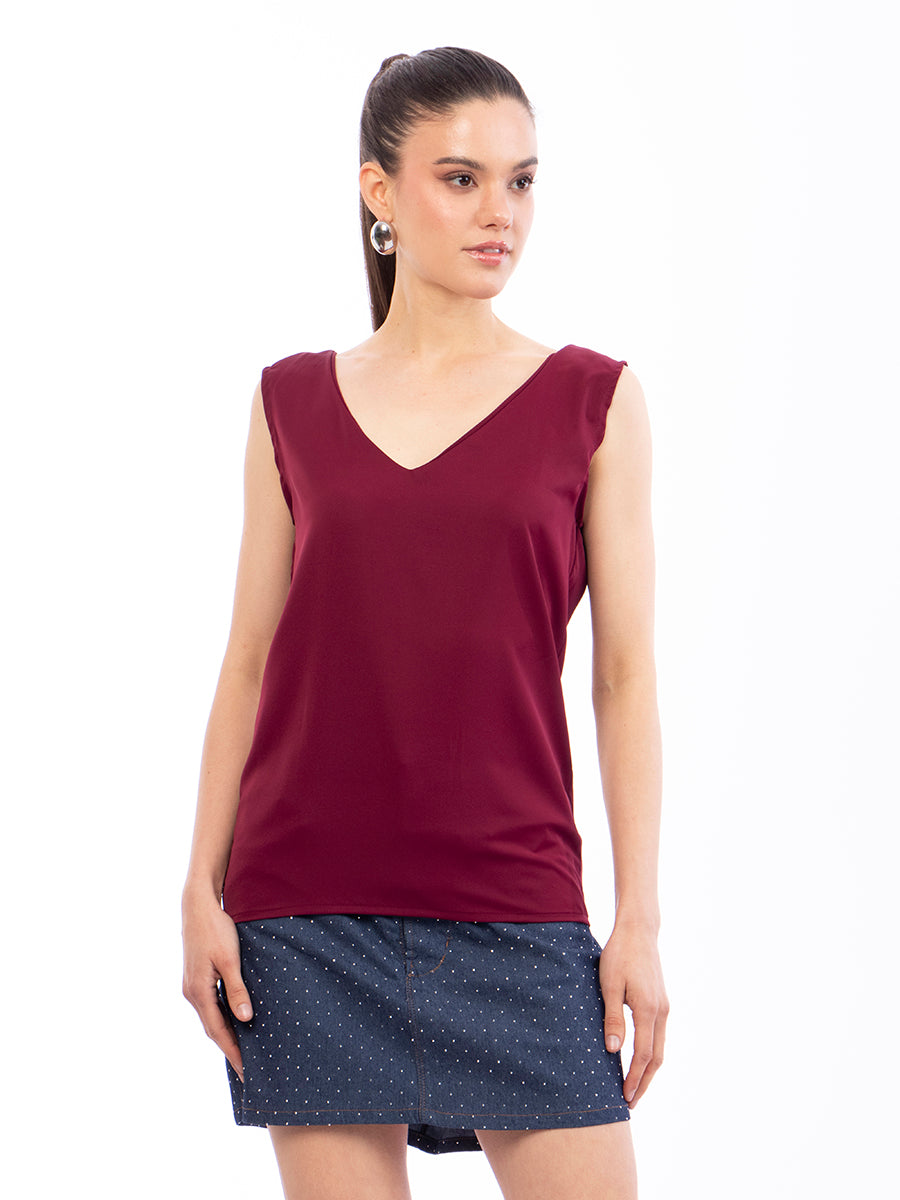 Blusa Básica Borgoña sin Mangas