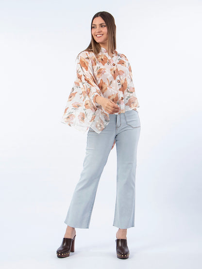 Blusa Blanca con Flores Marrones