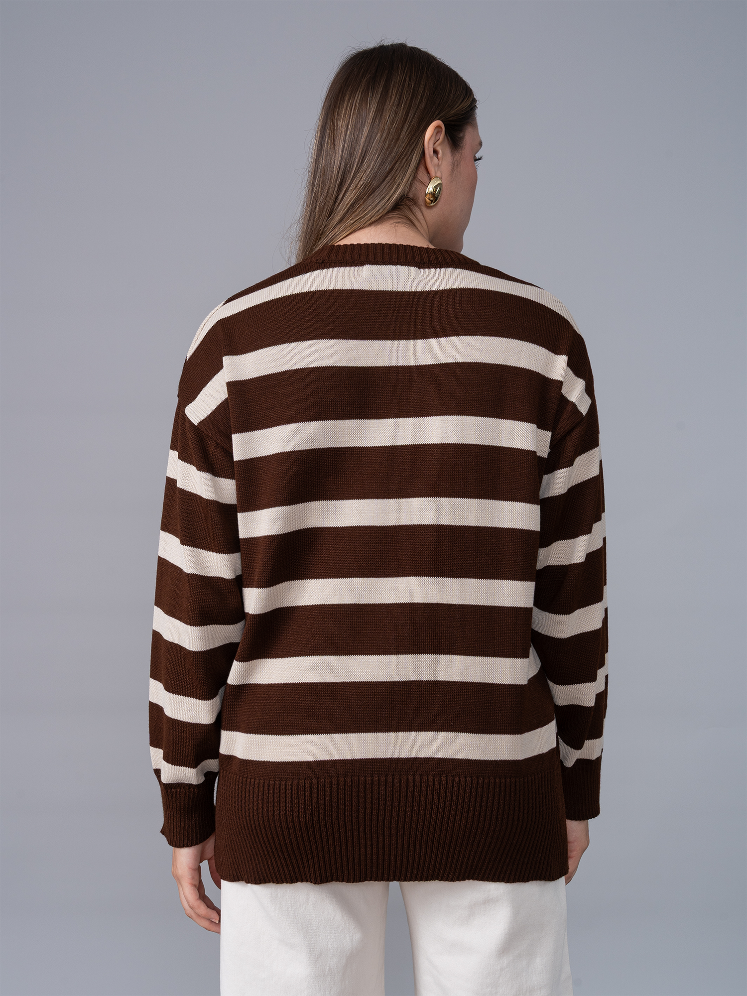 Chompa Tejida Ivette Rayas Marron/Beige
