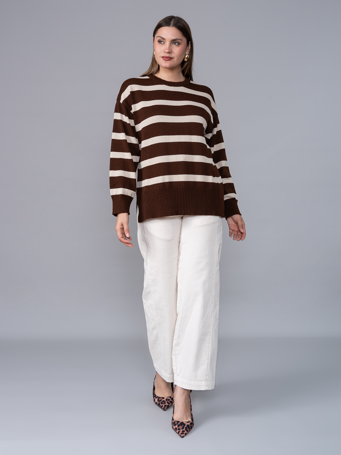 Chompa Tejida Ivette Rayas Marron/Beige