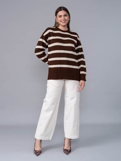 Chompa Tejida Ivette Rayas Marron/Beige