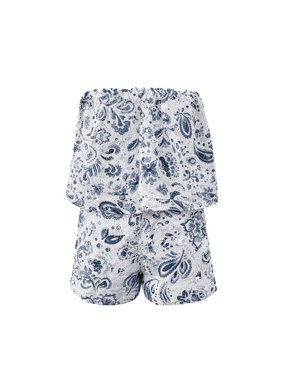 Enterizo Strapless Estampado Azul