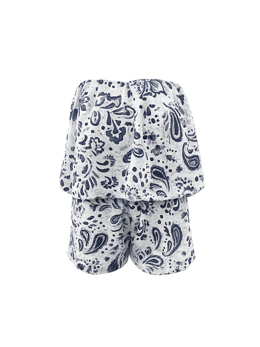 Enterizo Strapless Estampado Azul