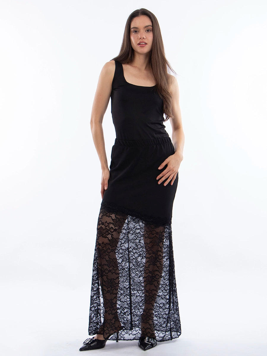 Falda Larga Tull Negro