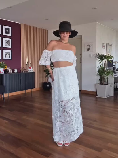 Falda Larga Bordado Alexia Blanco