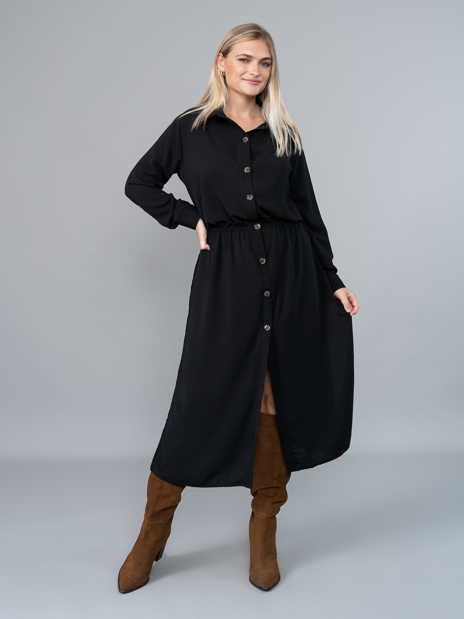 Vestido Camisero Isa Negro en Lino