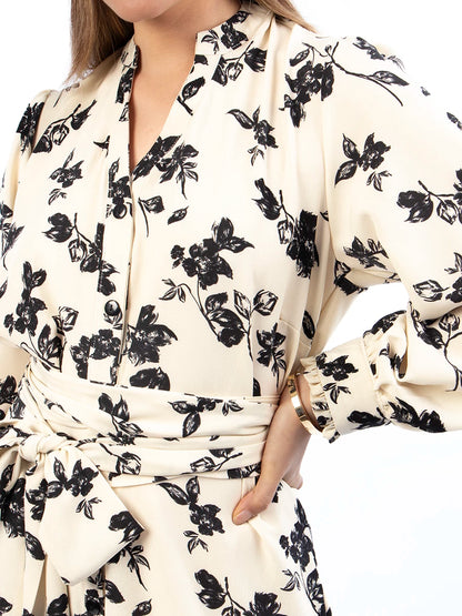 Vestido Marina Crema con Flores Negras