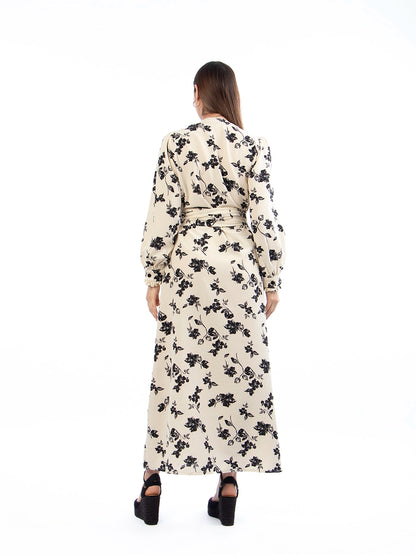 Vestido Marina Crema con Flores Negras