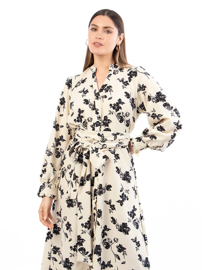 Vestido Marina Crema con Flores Negras