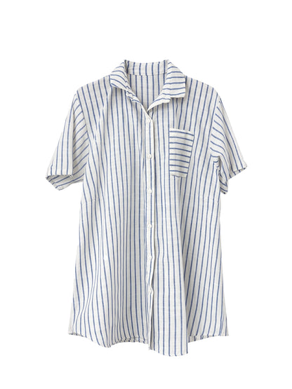 Vestido Camisero de Lino Rayas Celeste